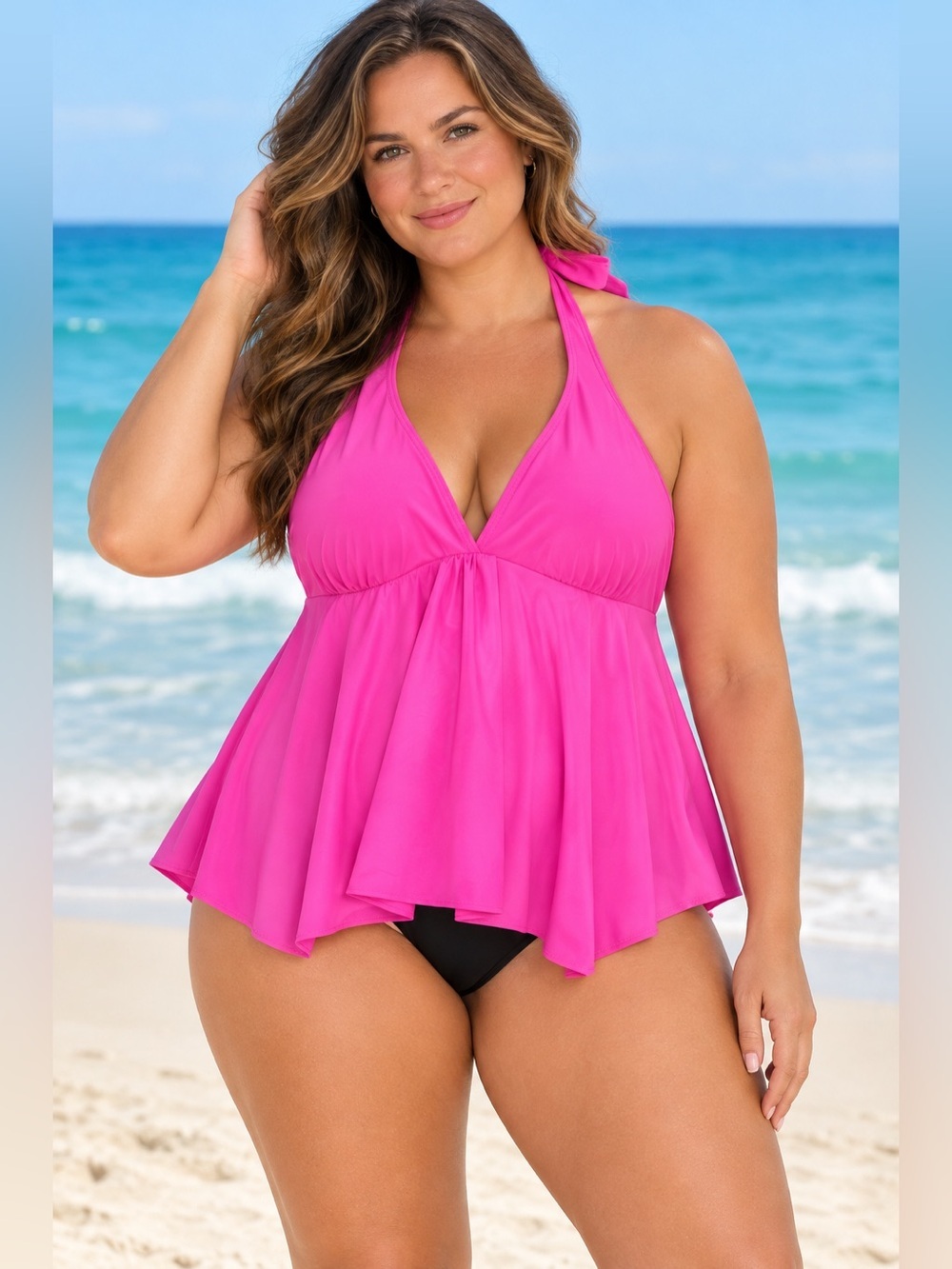 Catalina Hot Pink Halter One-Piece Swimsuit | Size 2X (18W-20W)
